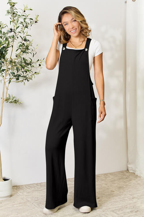 Double Take Full Size Wide Strap Overall with Pockets-10