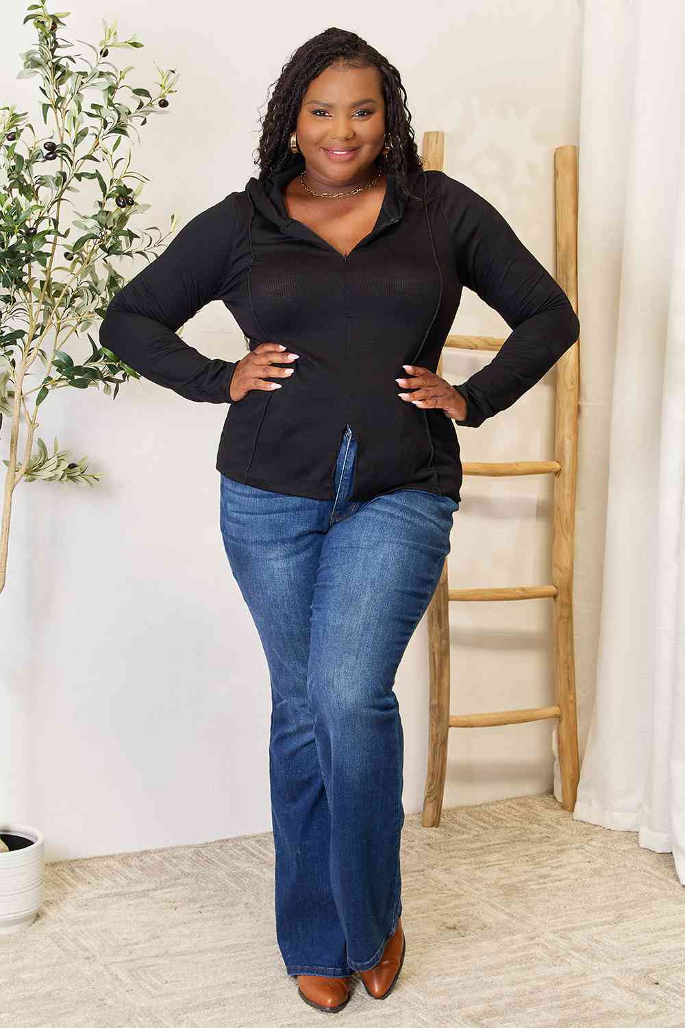 Culture Code Full Size Exposed Seam Long Sleeve Hoodie-3