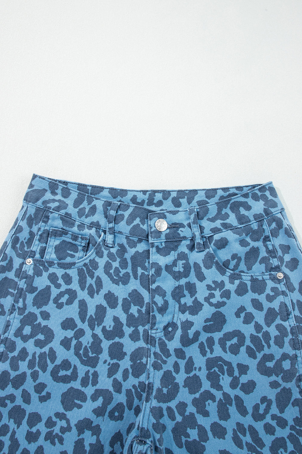 Sky Blue Leopard Print Straight Loose Jeans