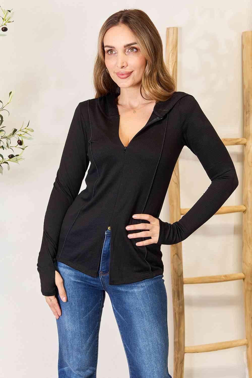 Culture Code Full Size Exposed Seam Long Sleeve Hoodie-4