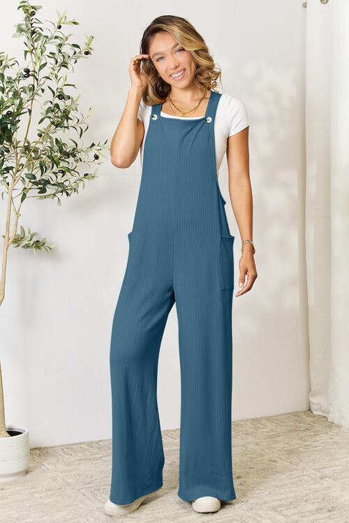 Double Take Full Size Wide Strap Overall with Pockets-5