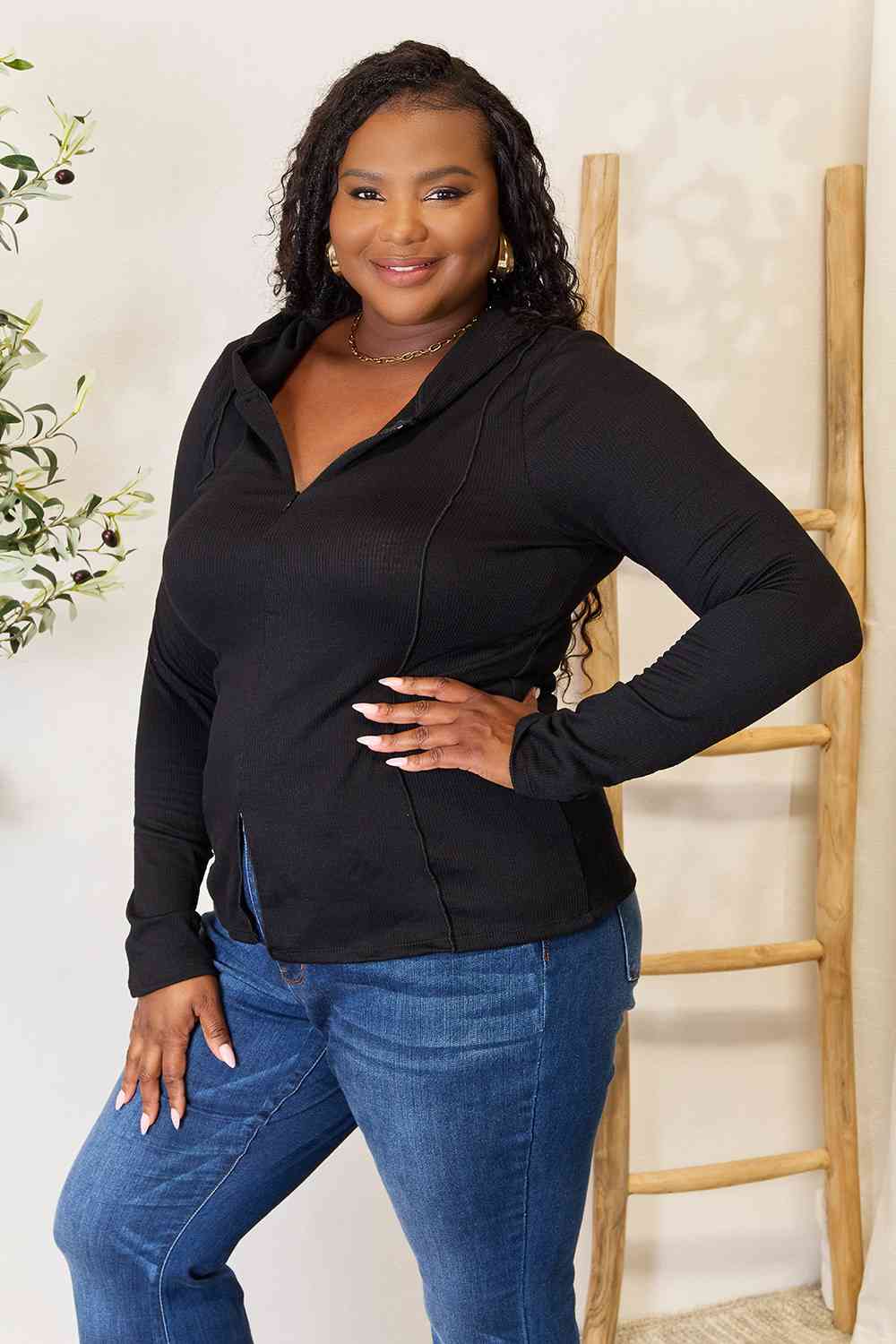 Culture Code Full Size Exposed Seam Long Sleeve Hoodie-1